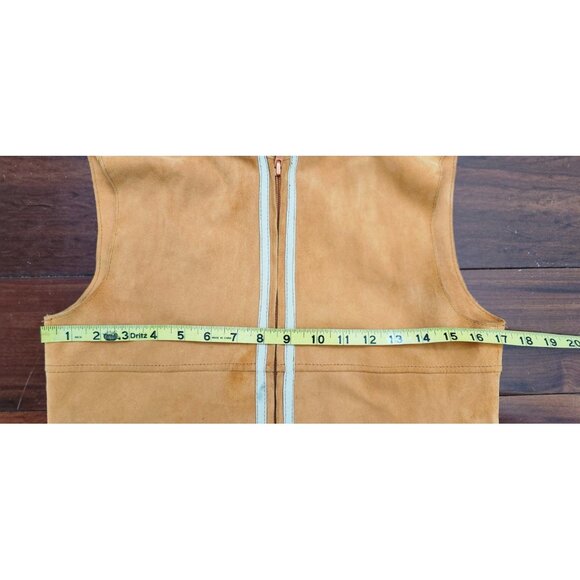 YOGO by Goes Goat Suede Hooded Vest Tan Leather Sleeveless Jacket Size 40 - Picture 11 of 12